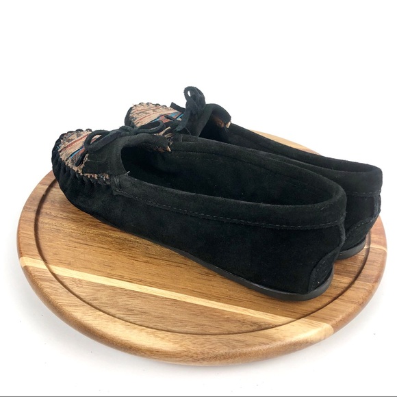 Minnetonka Womens Sz 11 Black Suede Moccasins - Picture 4 of 8